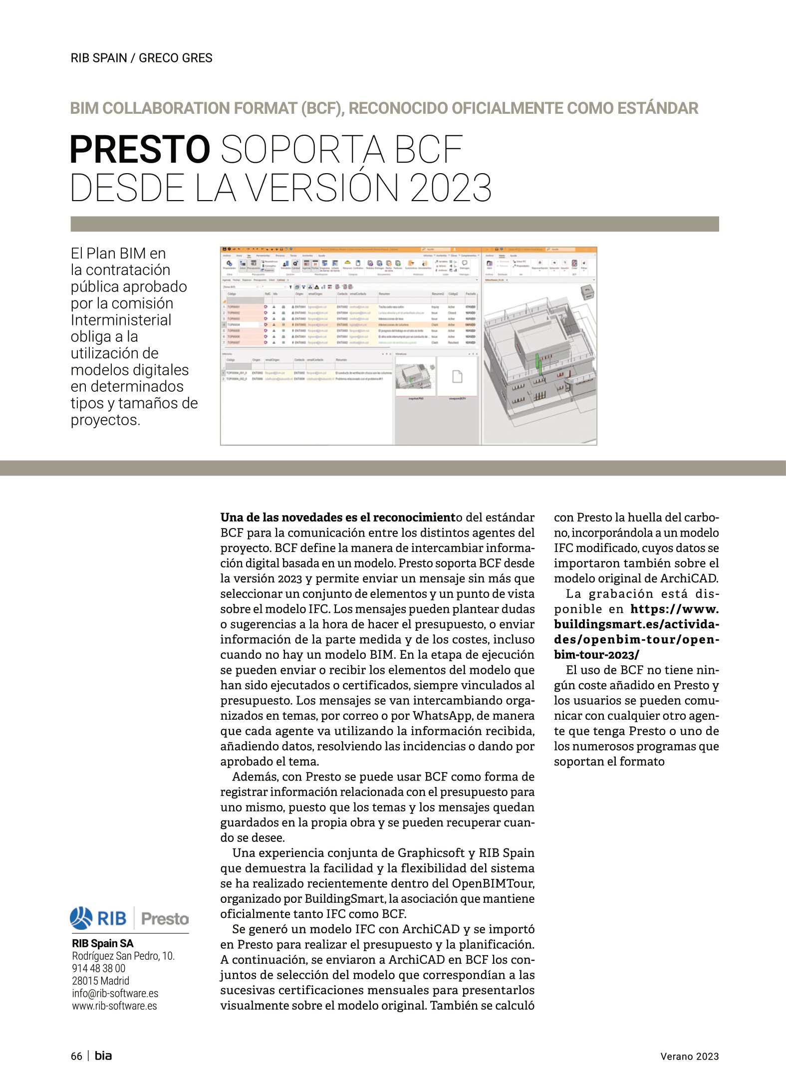 Presto soporta BCF desde la versión 2023