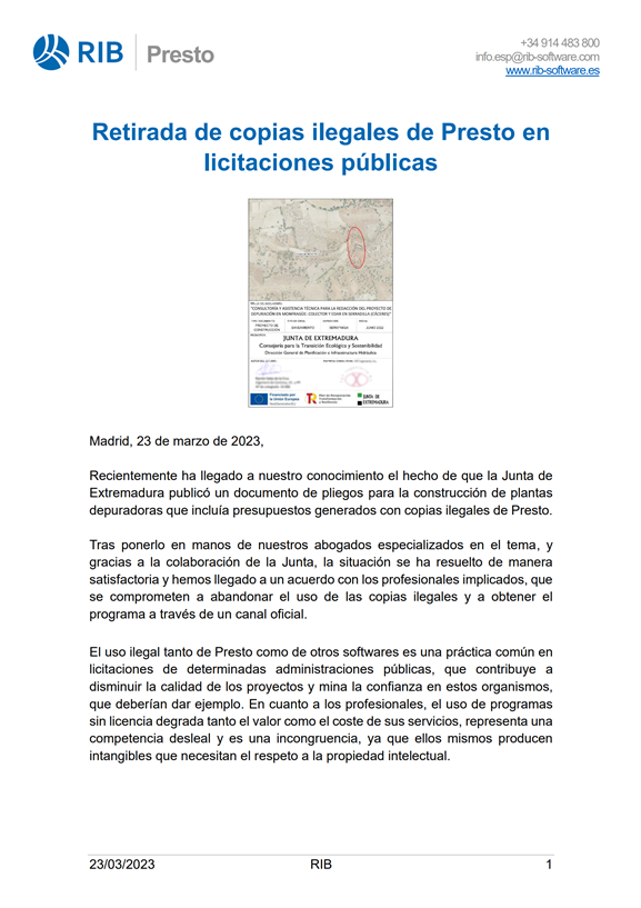 Retirada de copias ilegales de Presto en licitaciones públicas